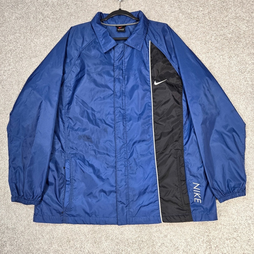 Vintage Nike Windbreaker Jacket Mens L Blue Black Full Zip Warmup 90s Black Tag